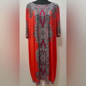 EUC Studio One Coral, Black, Pink, & White Paisley 3/4 Sleeve Sheath Dress 3X